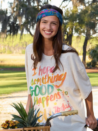 Full Boho Bandeau Headband in Block Stamp Indigo