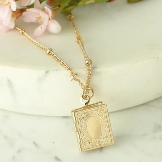 Book Locket Necklace-Gold