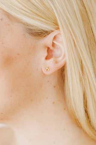 Gold Bow Flatback Stud Earrings