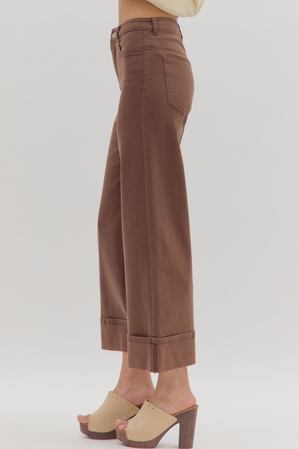 Mid-Rise Cropped Colored Denim in Brown