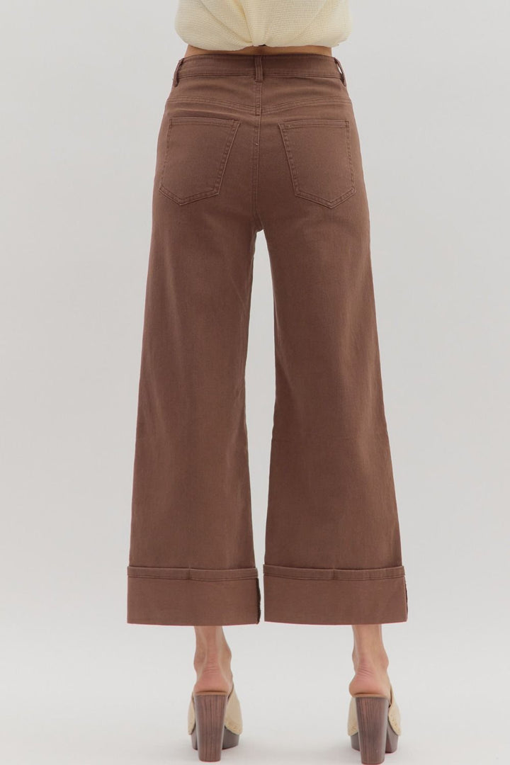 Mid-Rise Cropped Colored Denim in Brown
