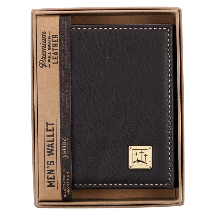 Brown Leather Crosses Badge Wallet