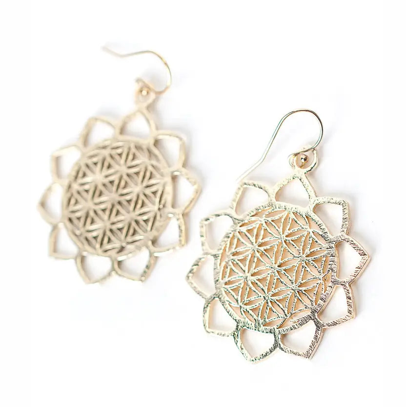 Pair of geometric earrings on a white background