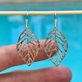 Brushed Silver Orovale Leaf Earrings