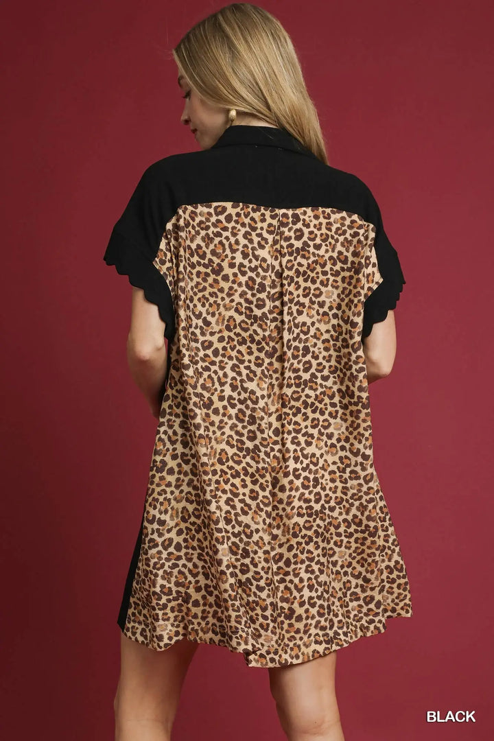 Linen Button-Down Dress in Leopard Print Back