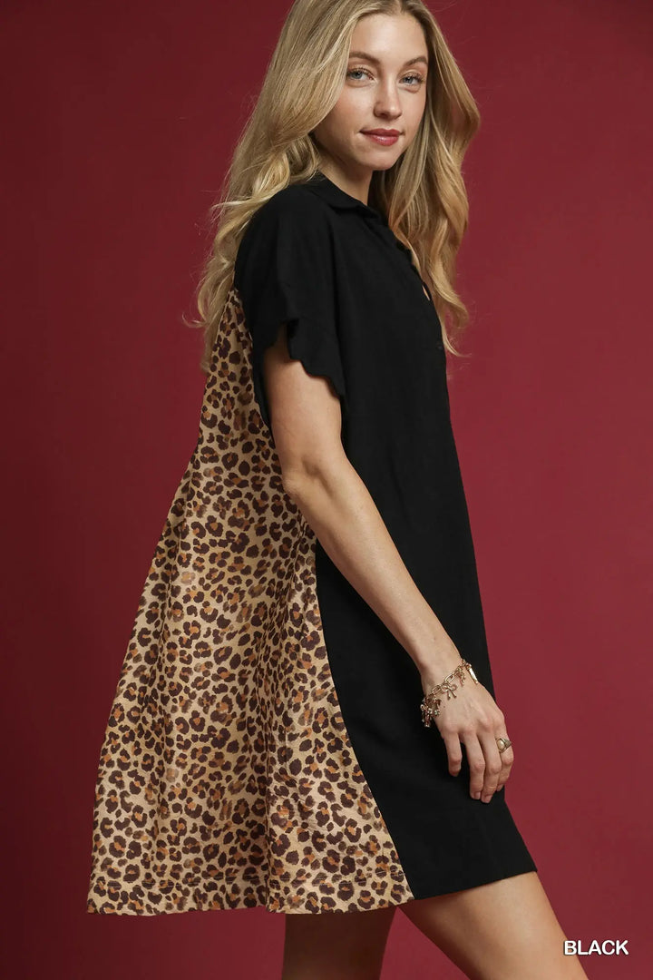 Linen Button-Down Dress in Leopard Print Back
