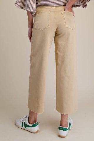 Button Front Stretch Twill Pants in Khaki