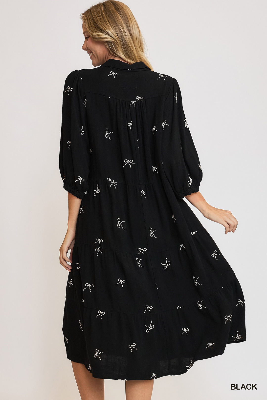 Emely Dress in Black with Embroidered Ribbons