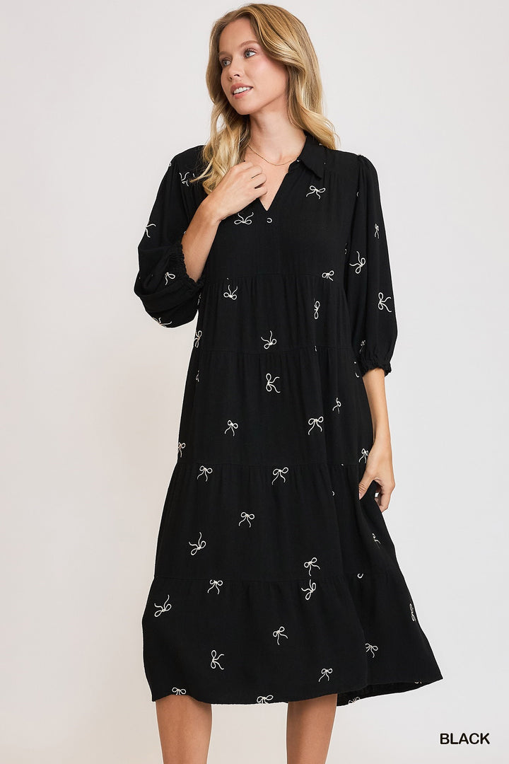 Emely Dress in Black with Embroidered Ribbons