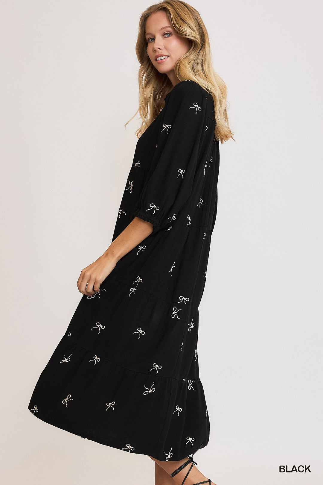 Emely Dress in Black with Embroidered Ribbons