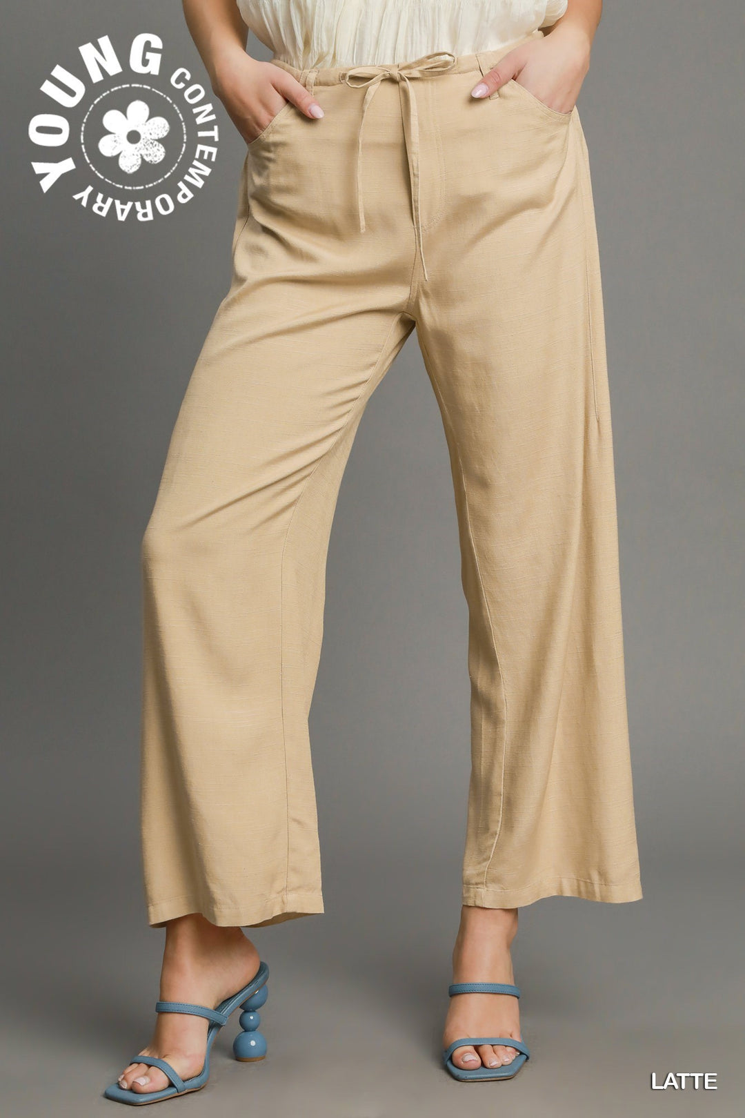 Jazlyn Linen Elastic Waistband Pants in Latte