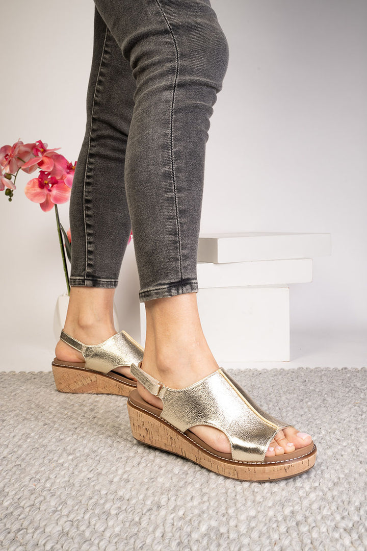 Corkys Volta Wedge in Gold Crinkle Metallic