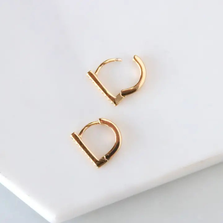 Gold Cubic Zirconia Bar Huggie Earrings