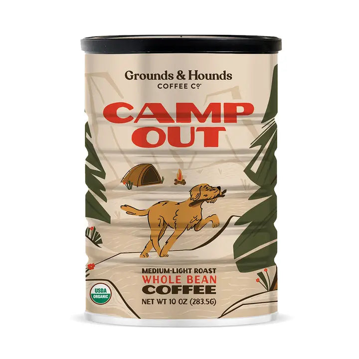 A 10 oz canister of Grounds &amp; Hounds Coffee Co &