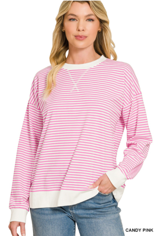 p[ink and white striped long sleeve t-shirt