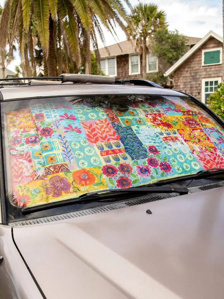Car Sun Shade- Turquoise Patchwork