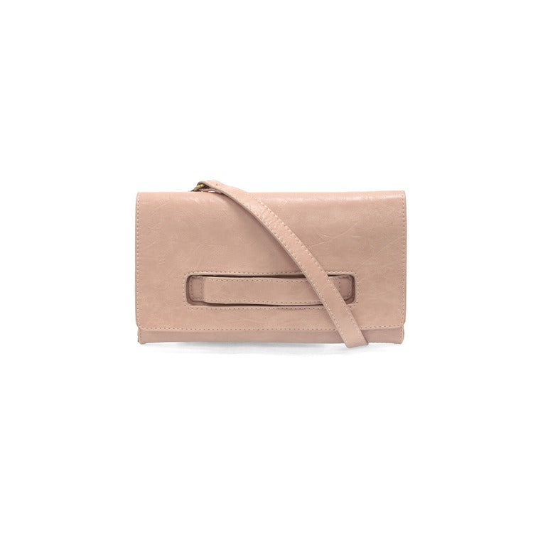 Light pink clutch wallet crossbody with strap handle