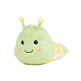 green and yellow striped caterpillar plush toy