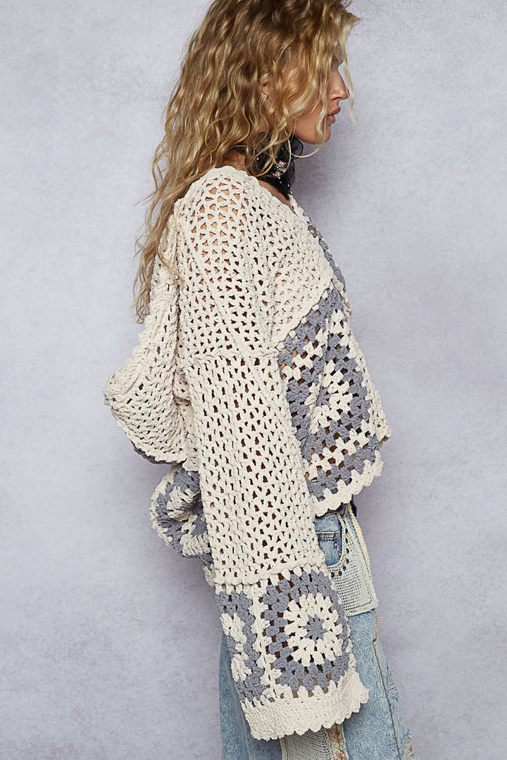Chenille Knit Square Cardigan Sweater