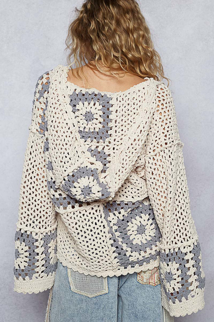 Chenille Knit Square Cardigan Sweater