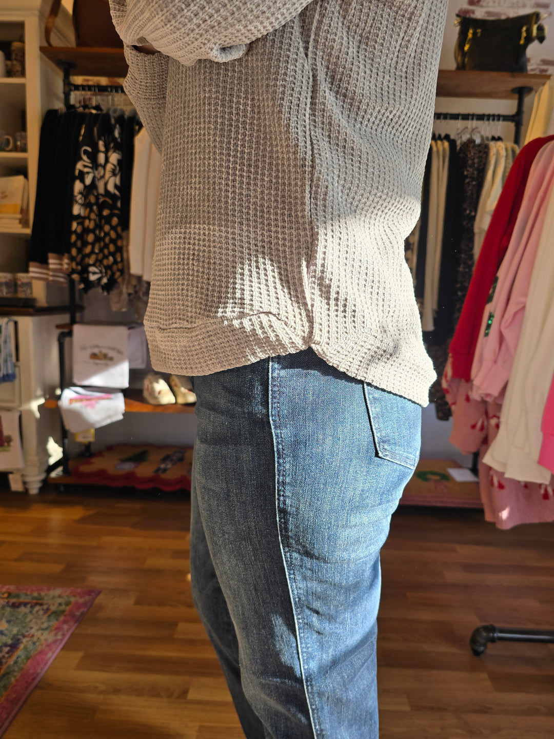 Chenille Waffle Sweater in Gray