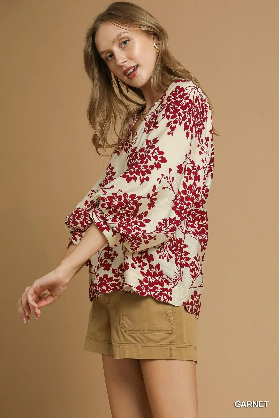 Cherry Blossom Scalloped Hem Blouse