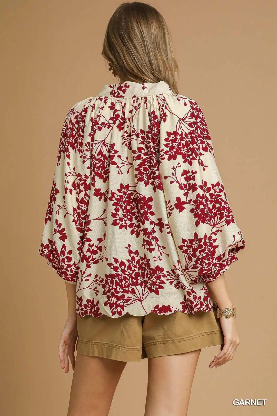 Cherry Blossom Scalloped Hem Blouse
