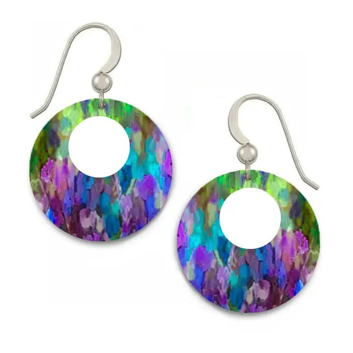 Colorful circular earrings with a white background