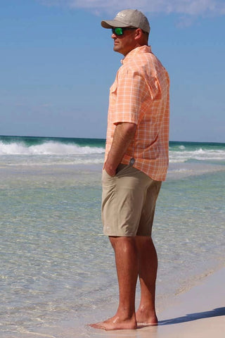 Men’s Coastal Plaid Shirt UPF 30+ in Orange