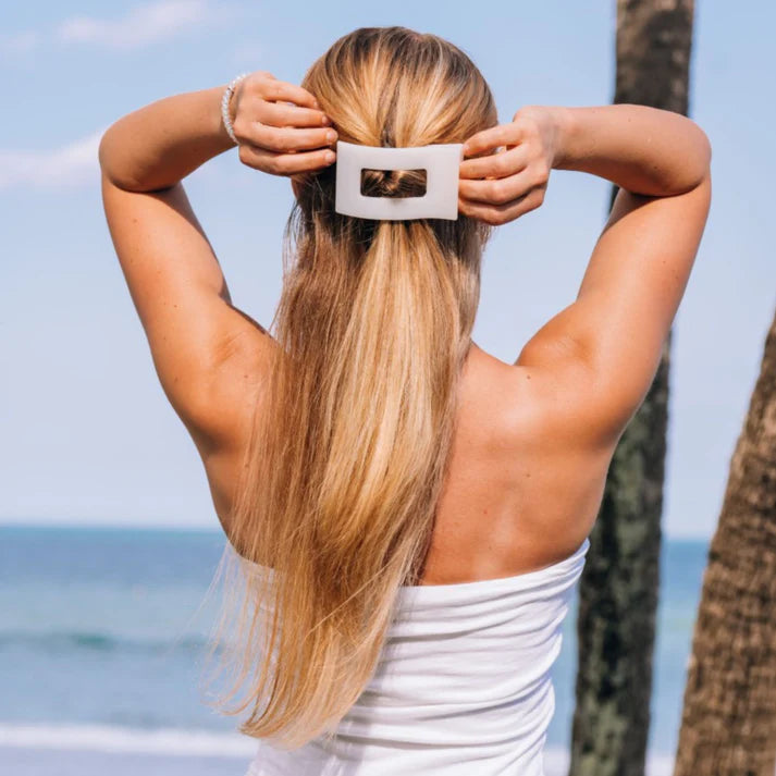 Teleties Flat Rectangle Hair Clip- Coconut White