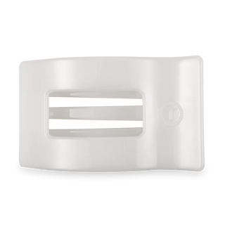 White flat rectangle hair clip on a white background