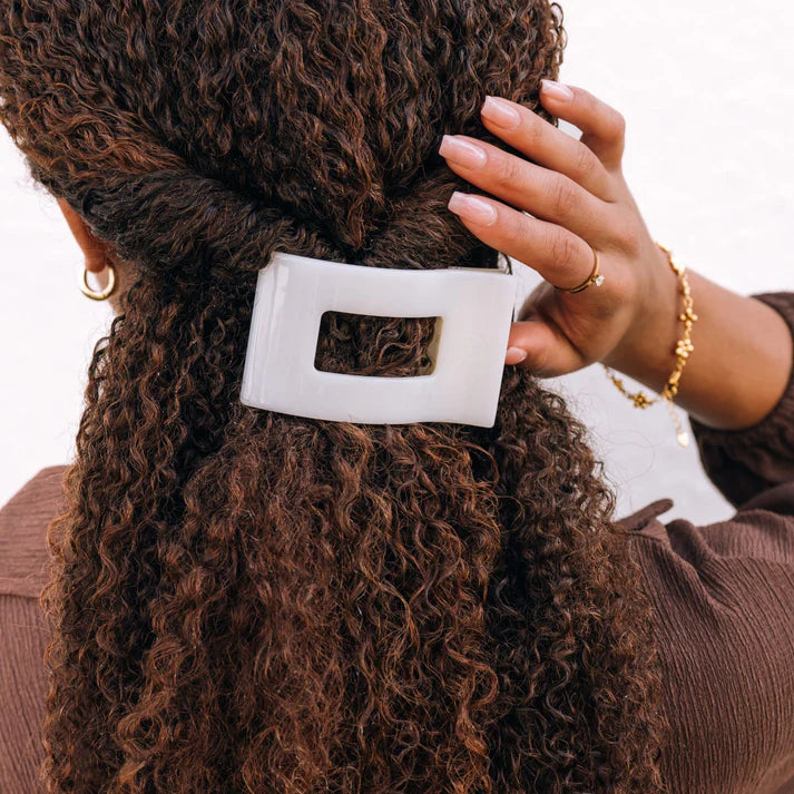 Teleties Flat Rectangle Hair Clip- Coconut White