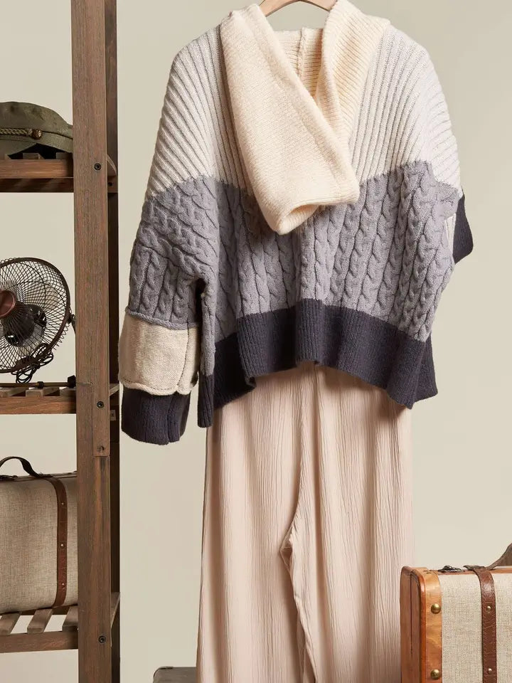 Gray Colorblock Hooded Cardigan