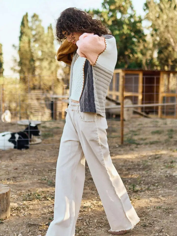 Color Block Textured Hi-Low Sweater