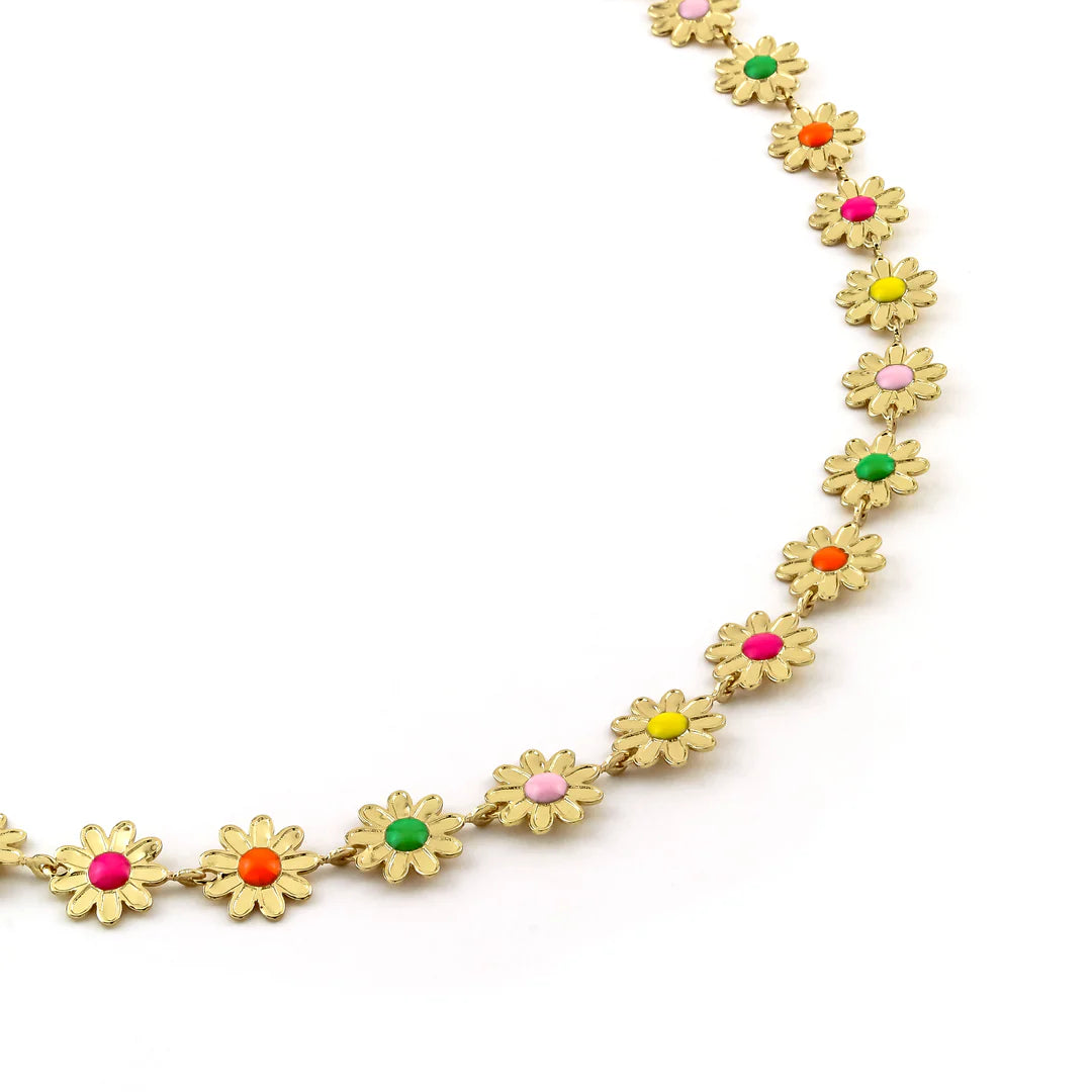 Colorful daisy flower necklace in gold