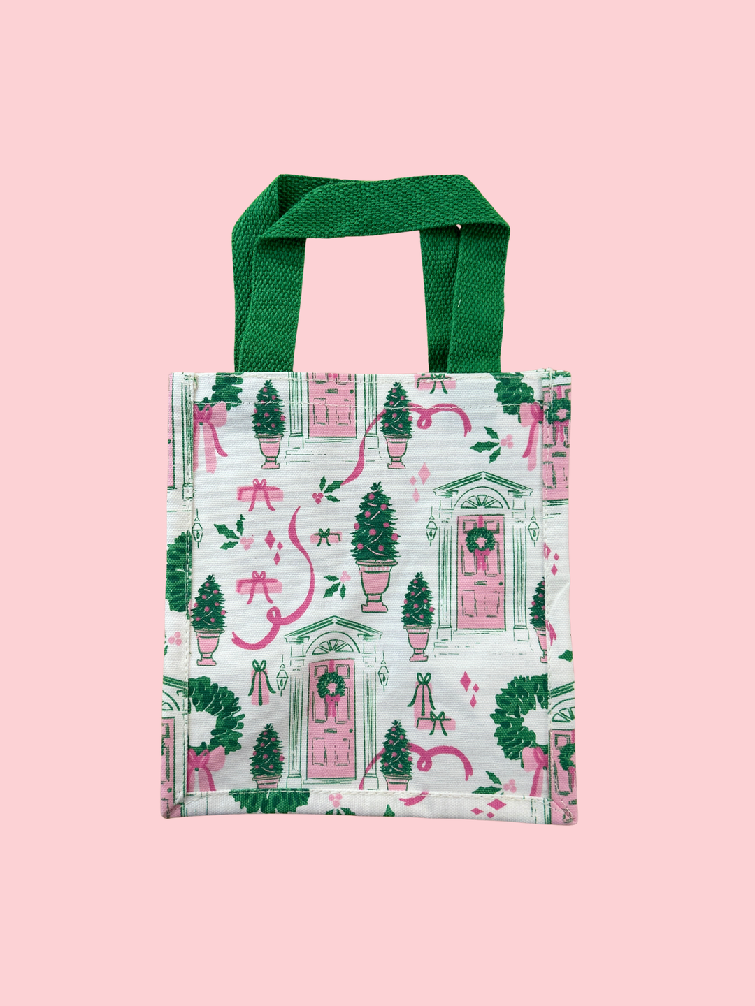 Tote bag with festive design on a pink background