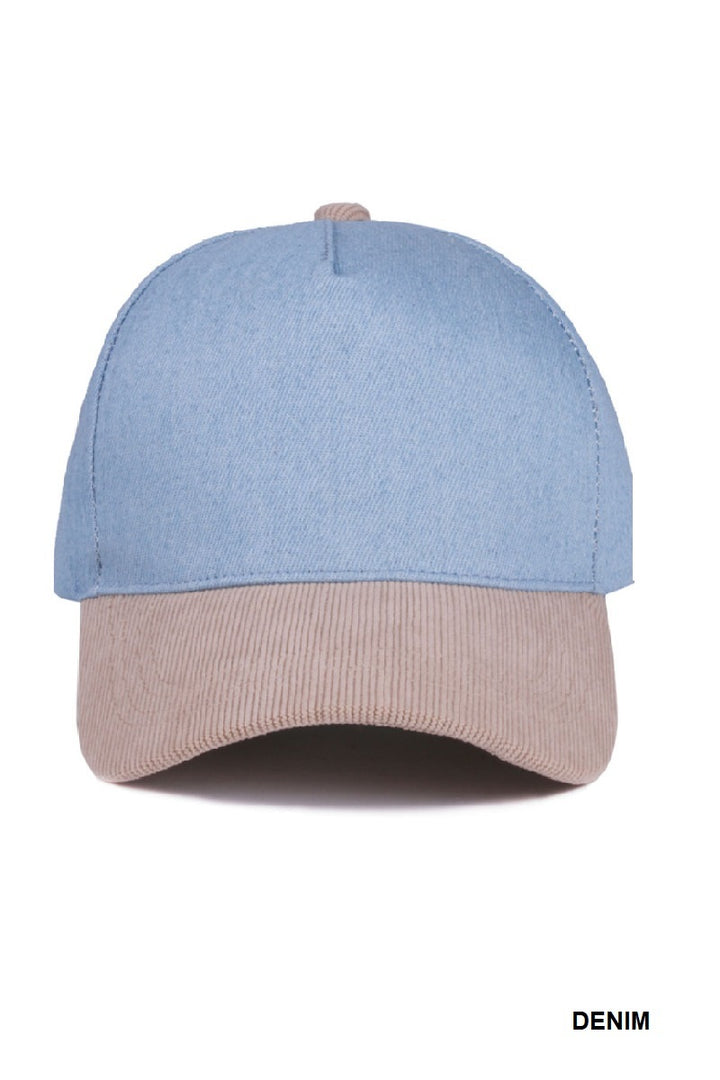 Blue and beige cap on a white background with &