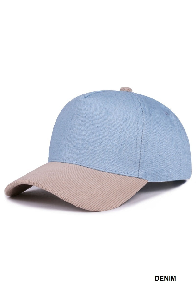Two Tone Corduroy Cap in Denim