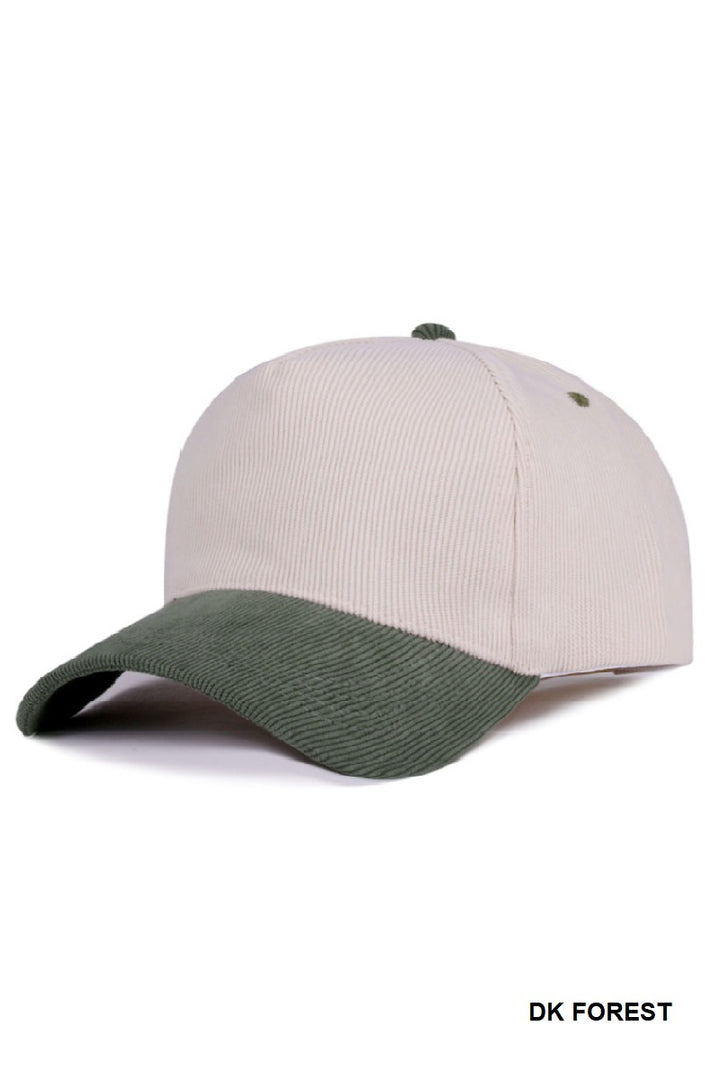 Two Tone Corduroy Cap in Green
