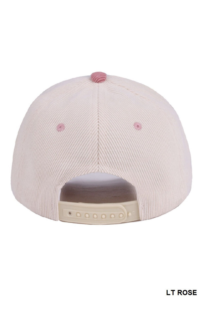Two Tone Corduroy Cap in Light Rose