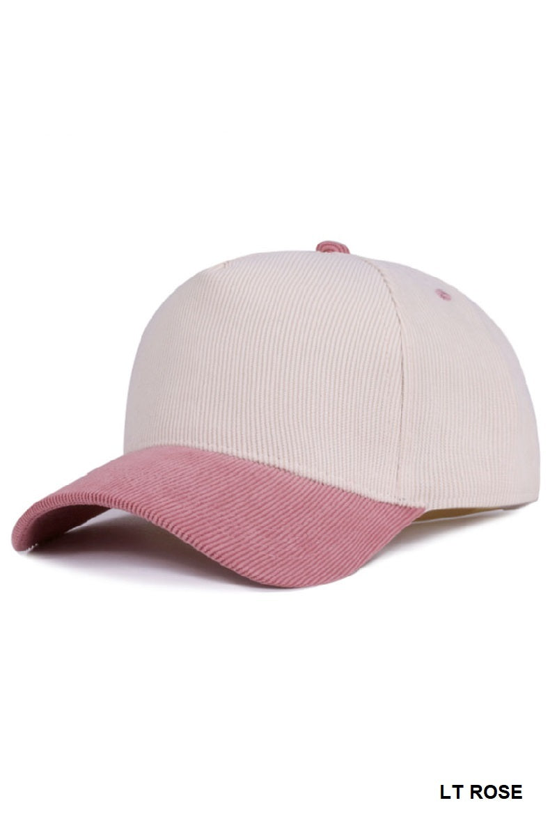 Two Tone Corduroy Cap in Light Rose