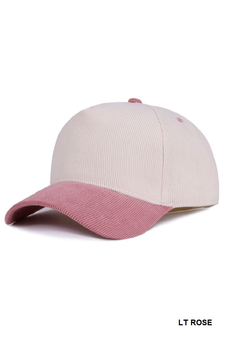 Two Tone Corduroy Cap in Light Rose