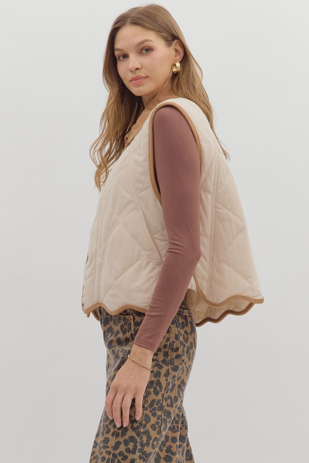 Corduroy Quilted Vest in Ecru