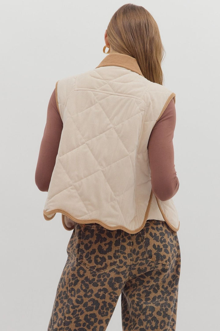 Corduroy Quilted Vest in Ecru