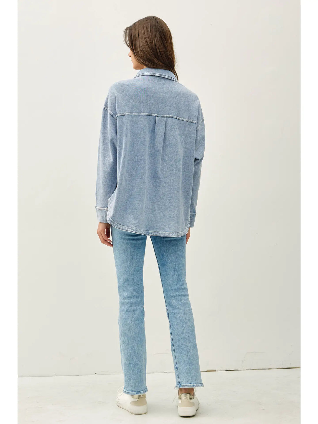 Cotton Fleece Oversized Shacket in Light Denim
