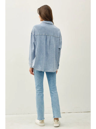 Cotton Fleece Oversized Shacket in Light Denim
