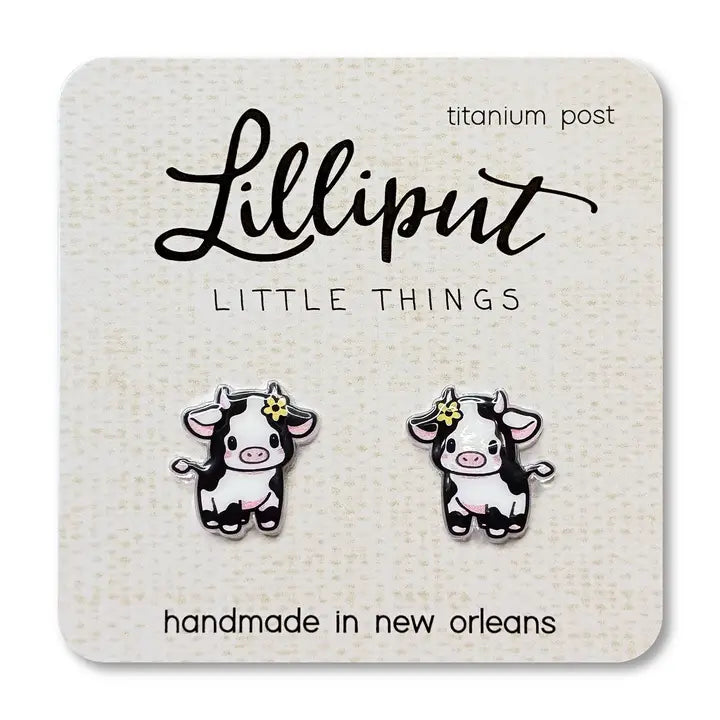 black and white baby cow post earrings
