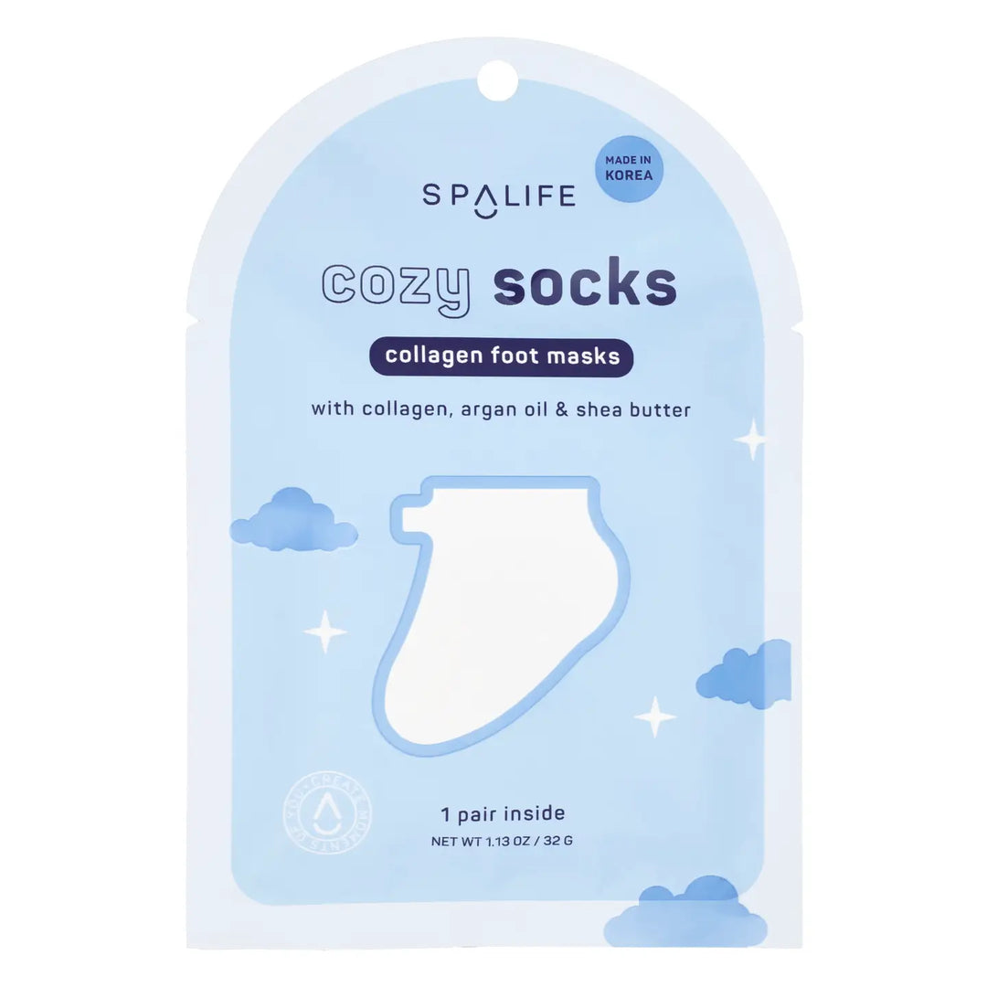 SpaLife cozy socks collagen foot masks packaging on a white background