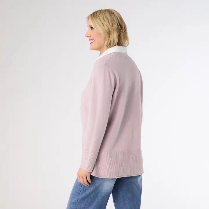 Heavenly-Luxe Crew Neck Sweater with Collar in Blush Lavender
