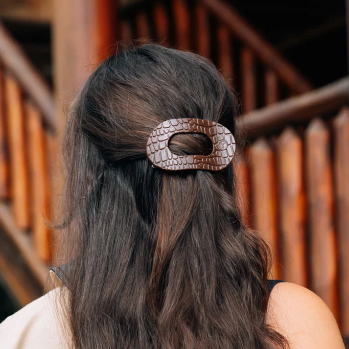 Teleties Flat Round Hair Clip- Brown Crocodile